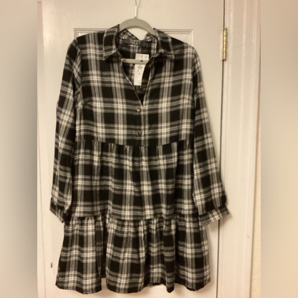 Primark NWT Black and White Plaid Long Sleeve Dress